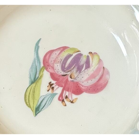 Vintage Porcelain Ashtray Blue Lusterware Pink Lily Flower Gold Trim Japan - Picture 3 of 6